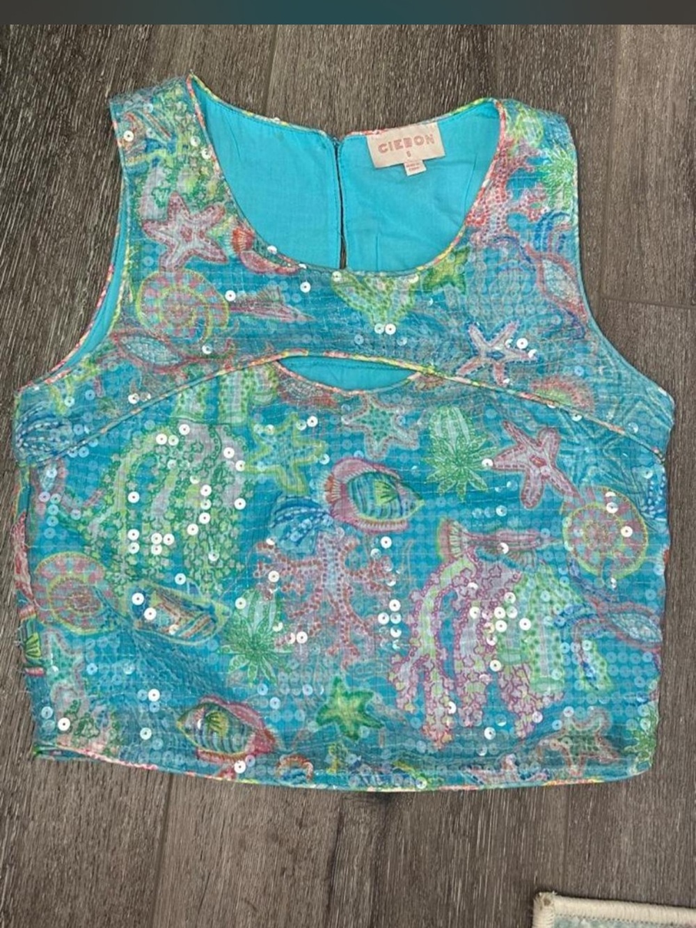 Vintage Zara Ciebon Tropical Ocean Sequin Crop Tank